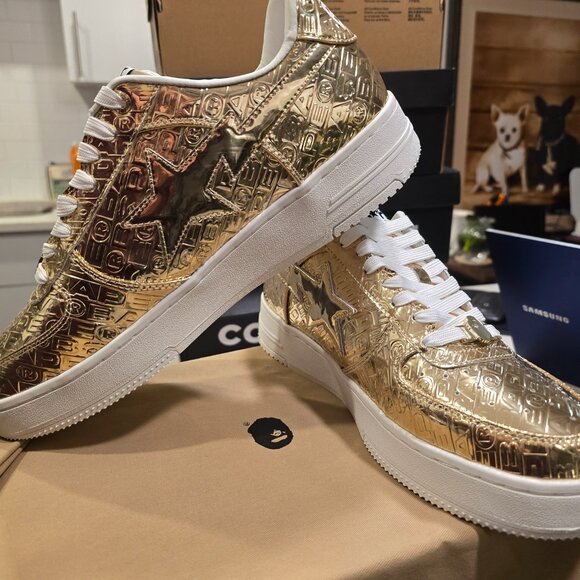 A Bathing Ape BAPE Bapesta #5 GOLD Mens Size 12 1K80191305 Shoes Sneakers NEW - Picture 4 of 16